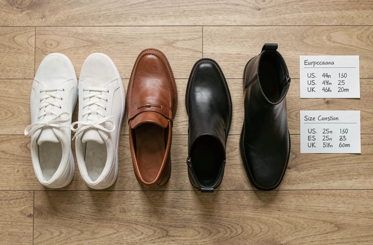 Guide de correspondance des tailles de chaussures avec plusieurs paires et tableau de conversion pointures