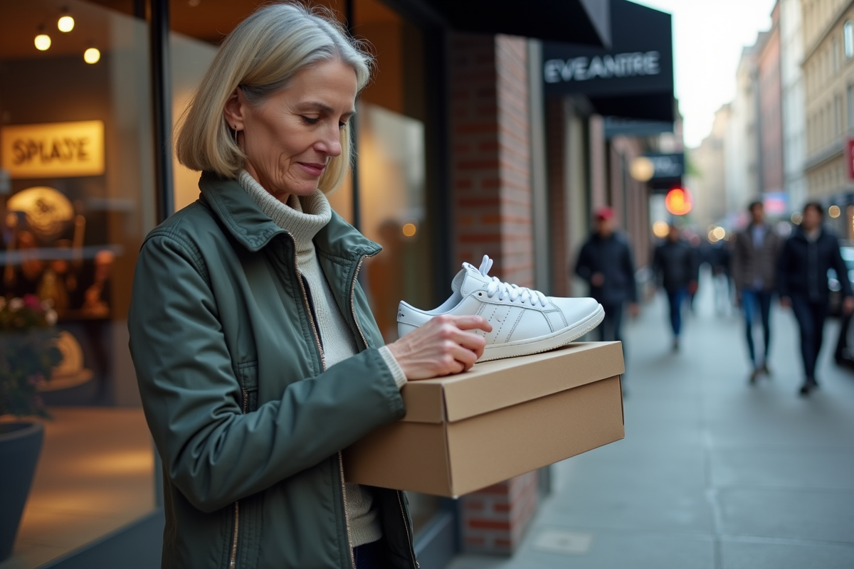 Femme observant la semelle d