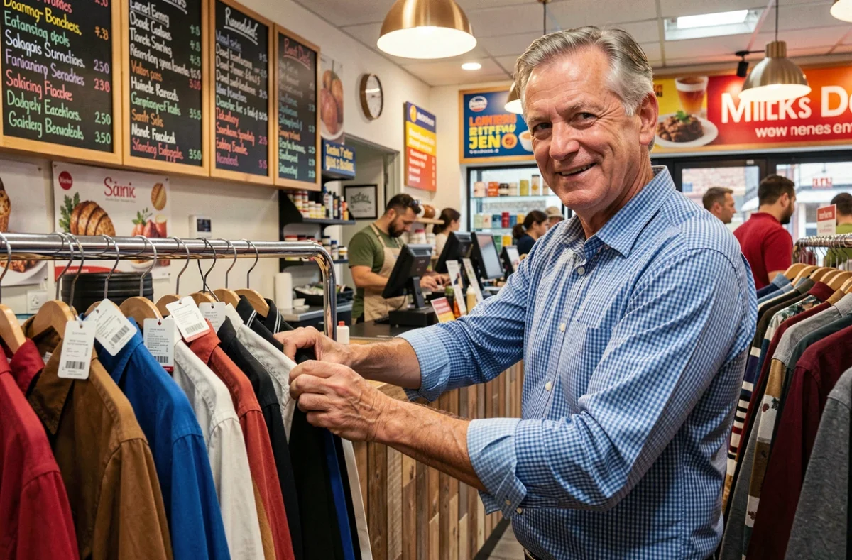 Employé triant des vêtements étiquetés au comptoir de Franco Bangla Multi Services à Saint-Denis