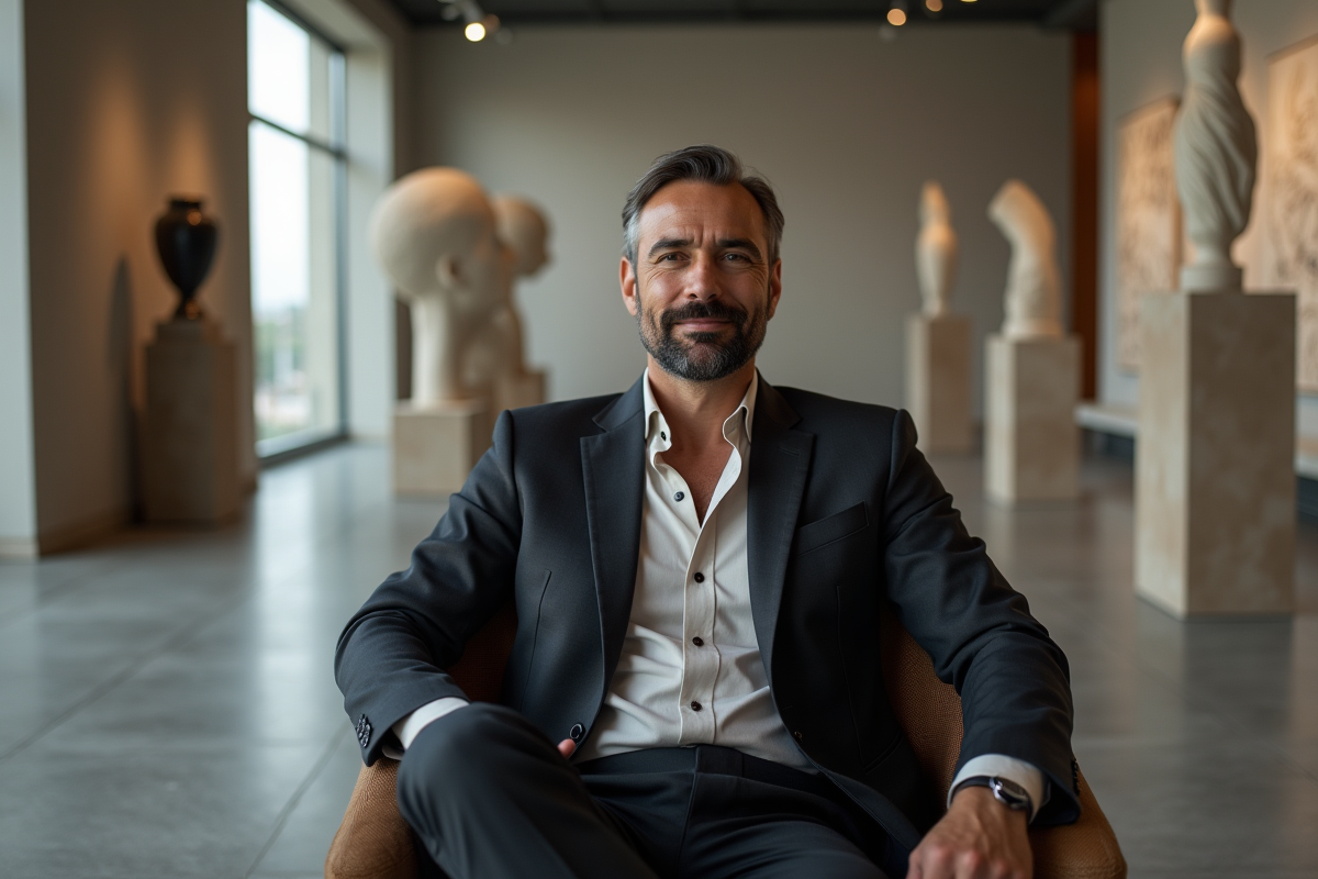 Homme confiant dans une galerie d