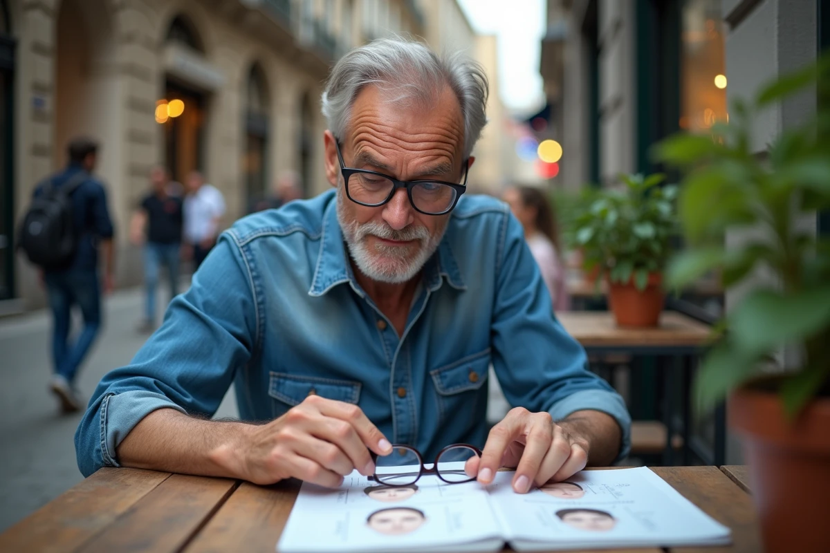 Homme lisant un guide sur les formes de visage dehors