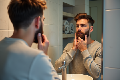 Homme se regardant dans le miroir en train de se raser