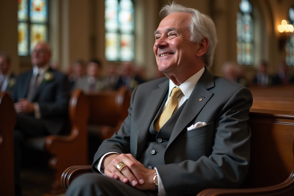 Homme plus âgé souriant avec sa bague lors d