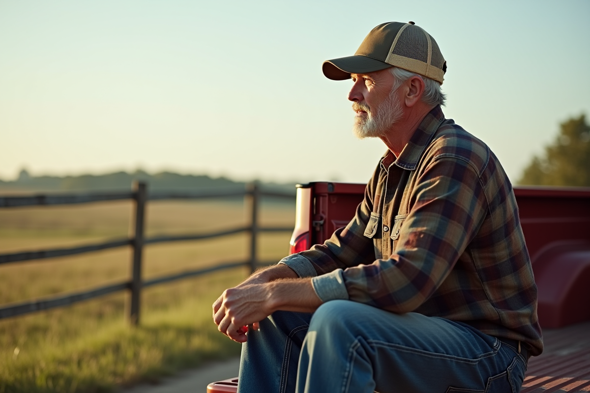 Homme âgé portant une casquette usée en plein air