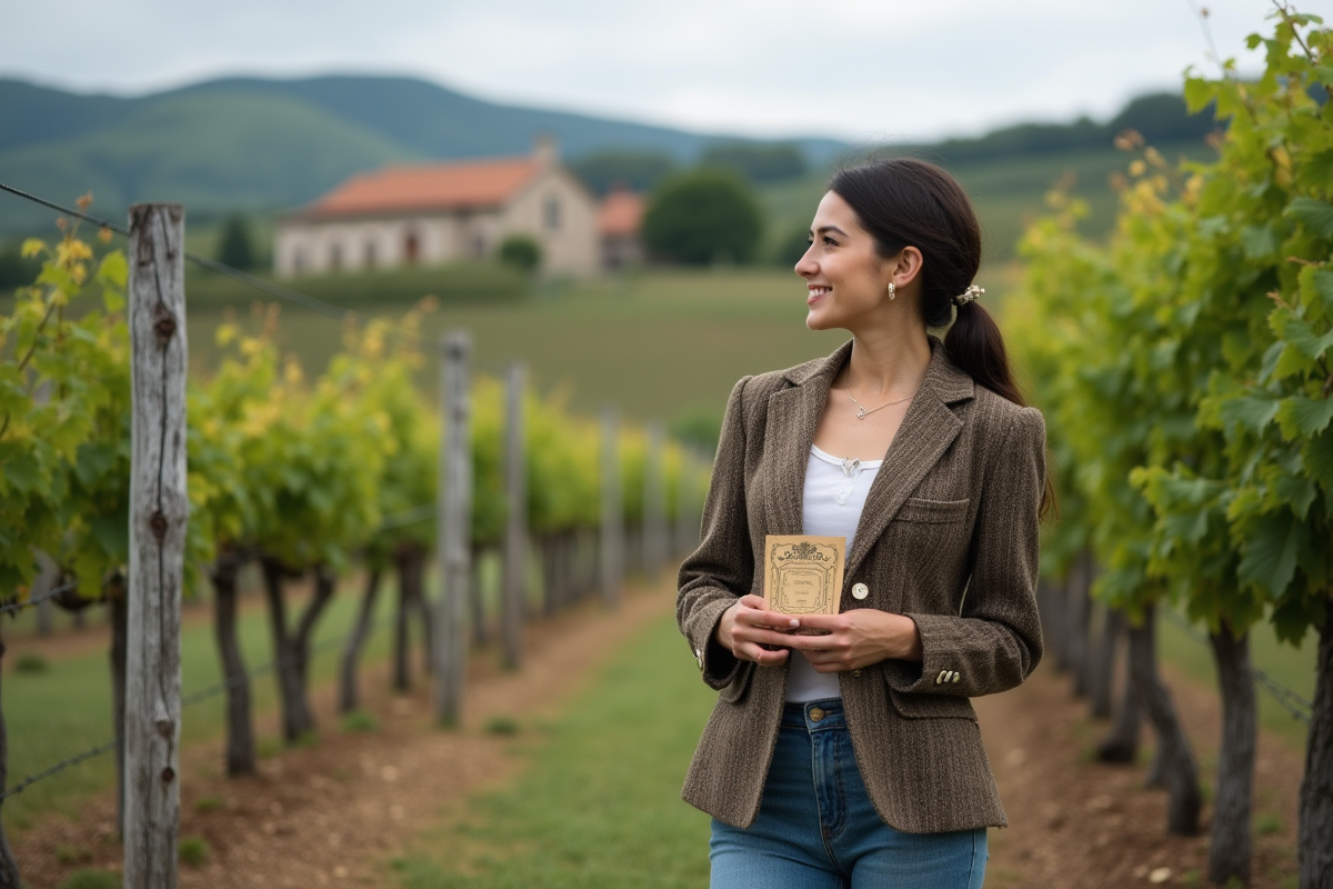 Jeune femme dans un vignoble en automne