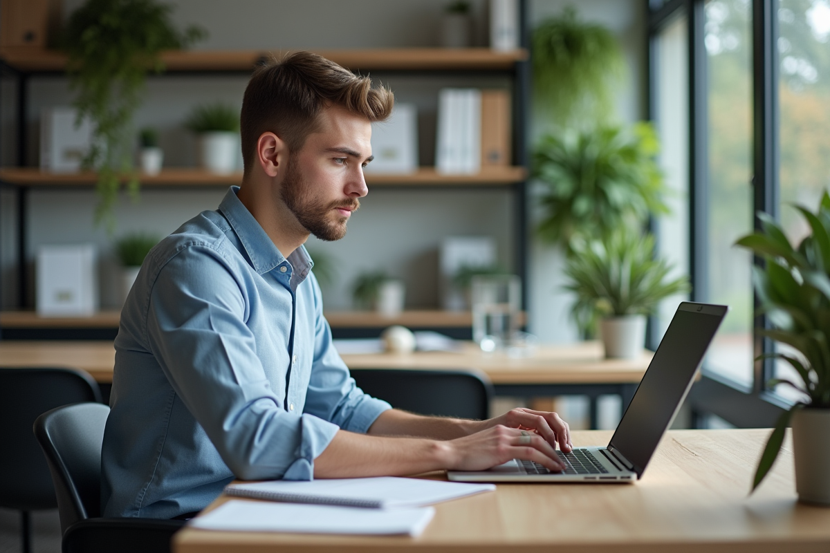 Jeune homme travaillant sur un ordinateur dans un bureau moderne