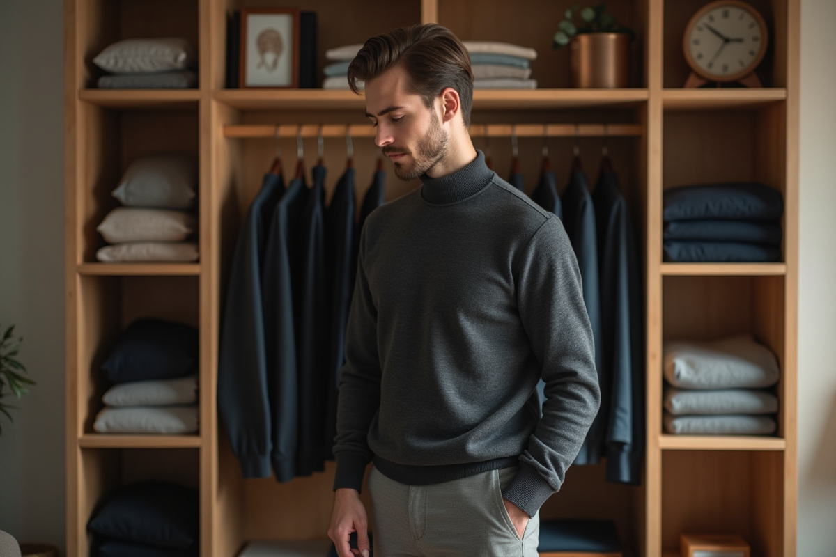 Jeune homme dans un intérieur avec armoire organisée
